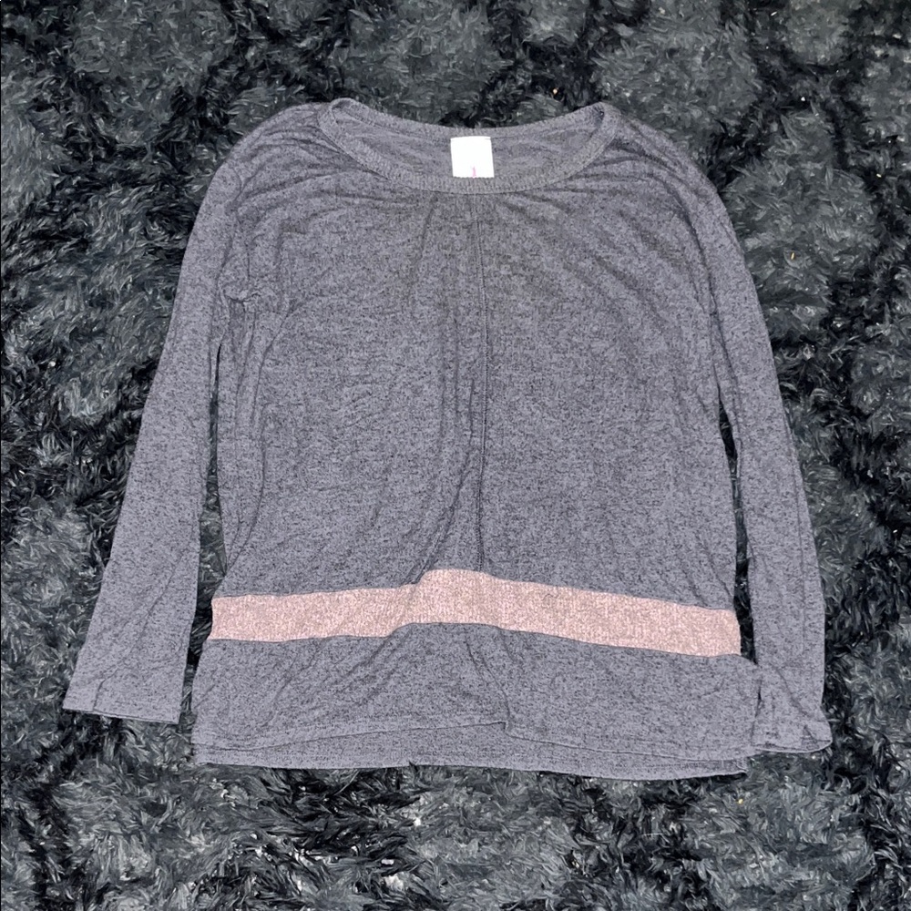 Freeloader Charcoal Long Sleeve Top with Blush Stripe